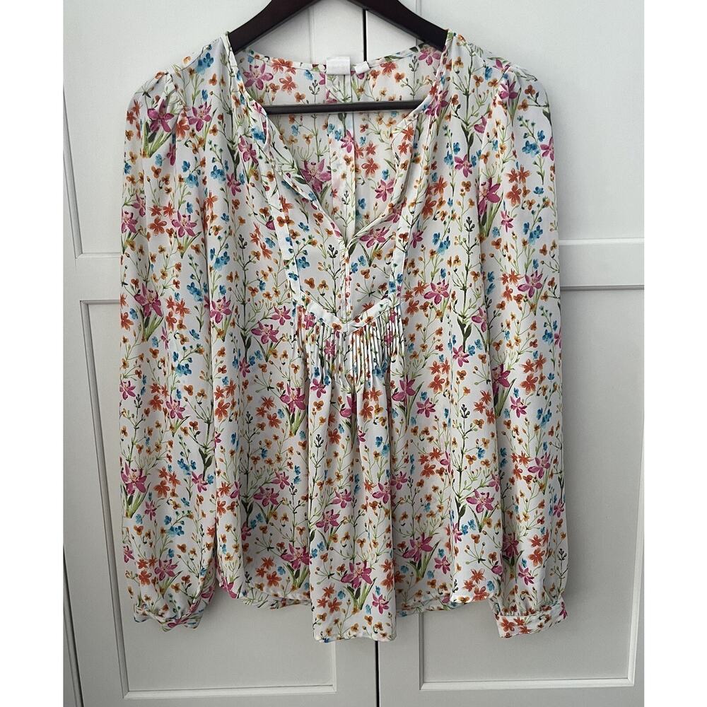 GAP WOMENS LONG SLEEVE FLORAL BLOUSE SIZE S